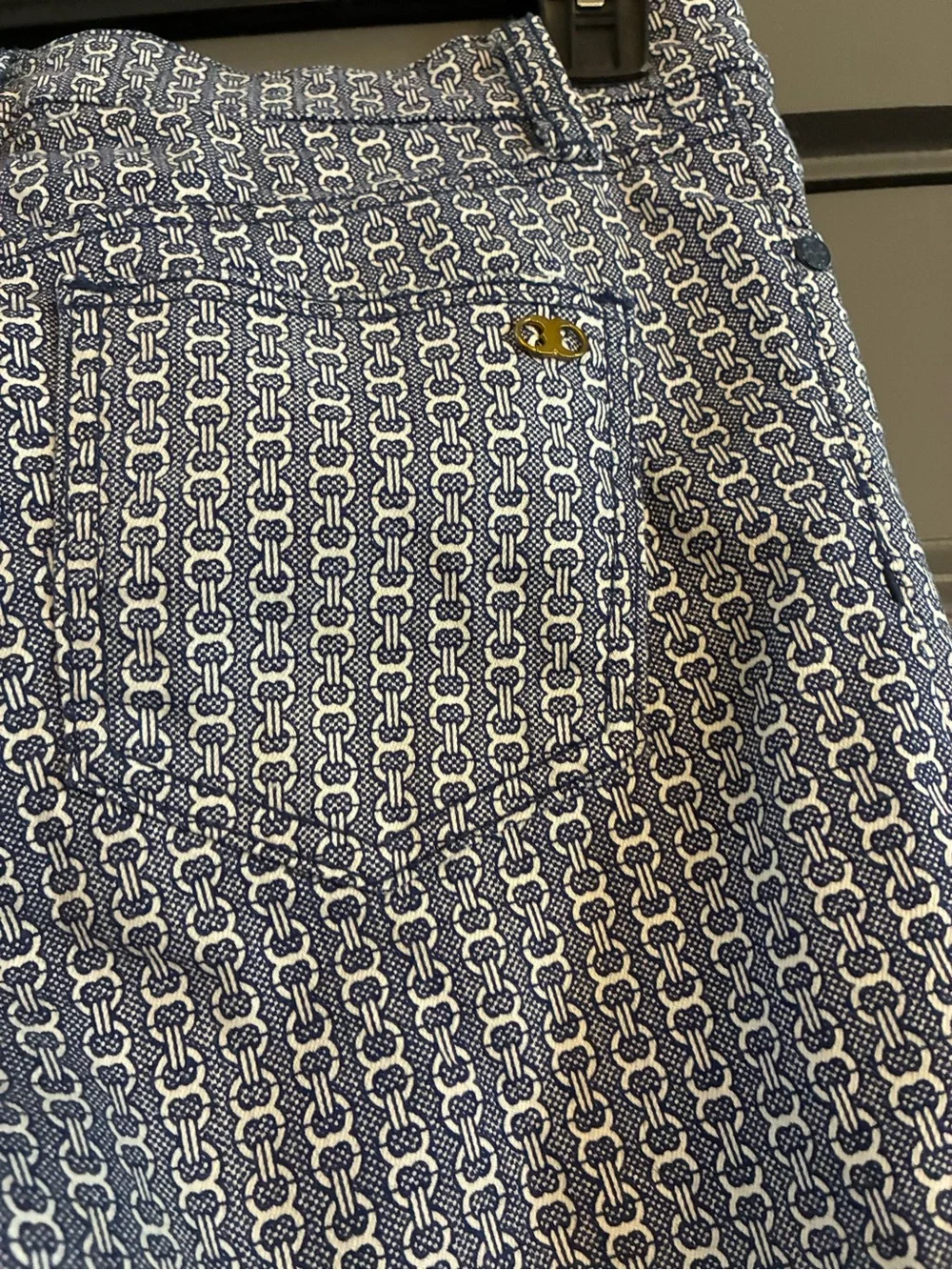 Tory Burch Women's Blue Patterned Cropped Slim Jeans